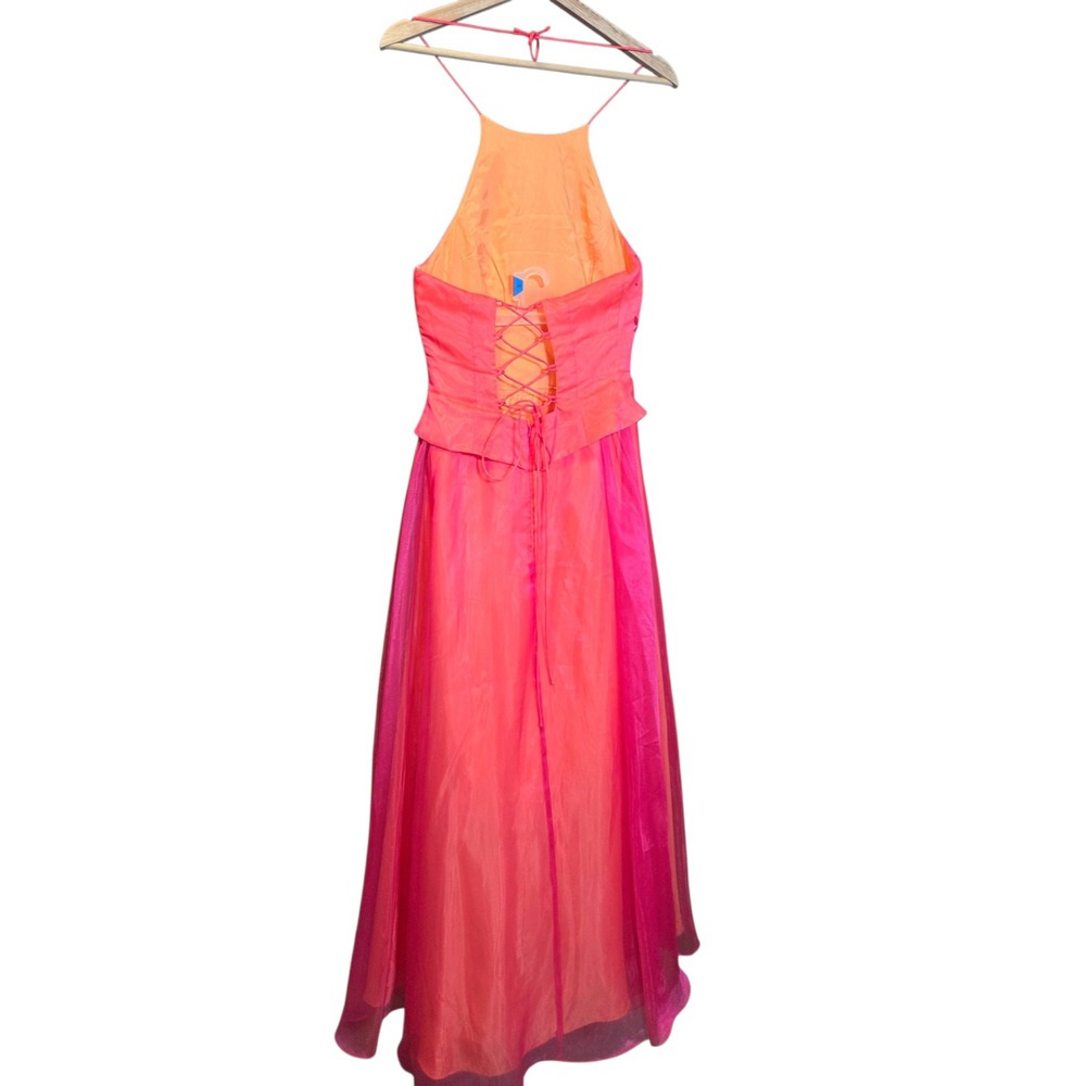 Niki by Niki Livas Formal Gown 6 Pink Orange Womens Beaded Halter Corset Back - Picture 7 of 10